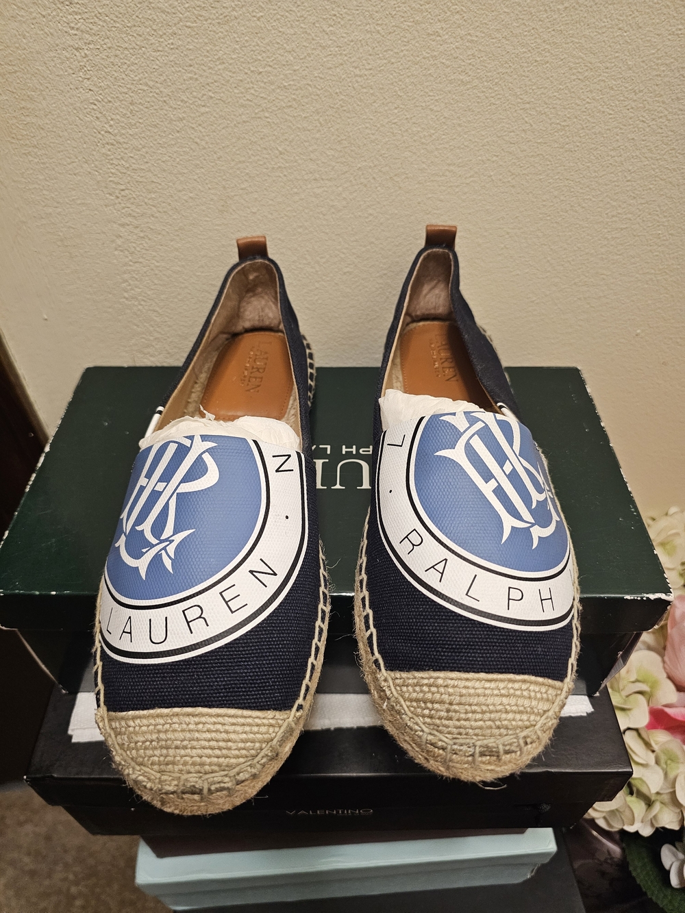 Ralph Lauren Navy Espadrille Slip-Ons with Blue Logo